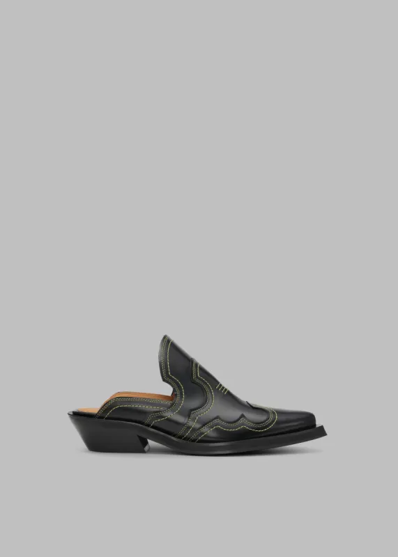 GANNI Embroidered Western Mule - Black/Yellow sold by Frankie Shop