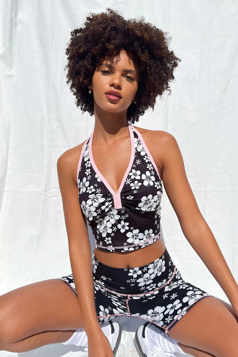 Lively Halter Floral Sports Bra - Plush Plumeria sold by Frankie's Bikinis