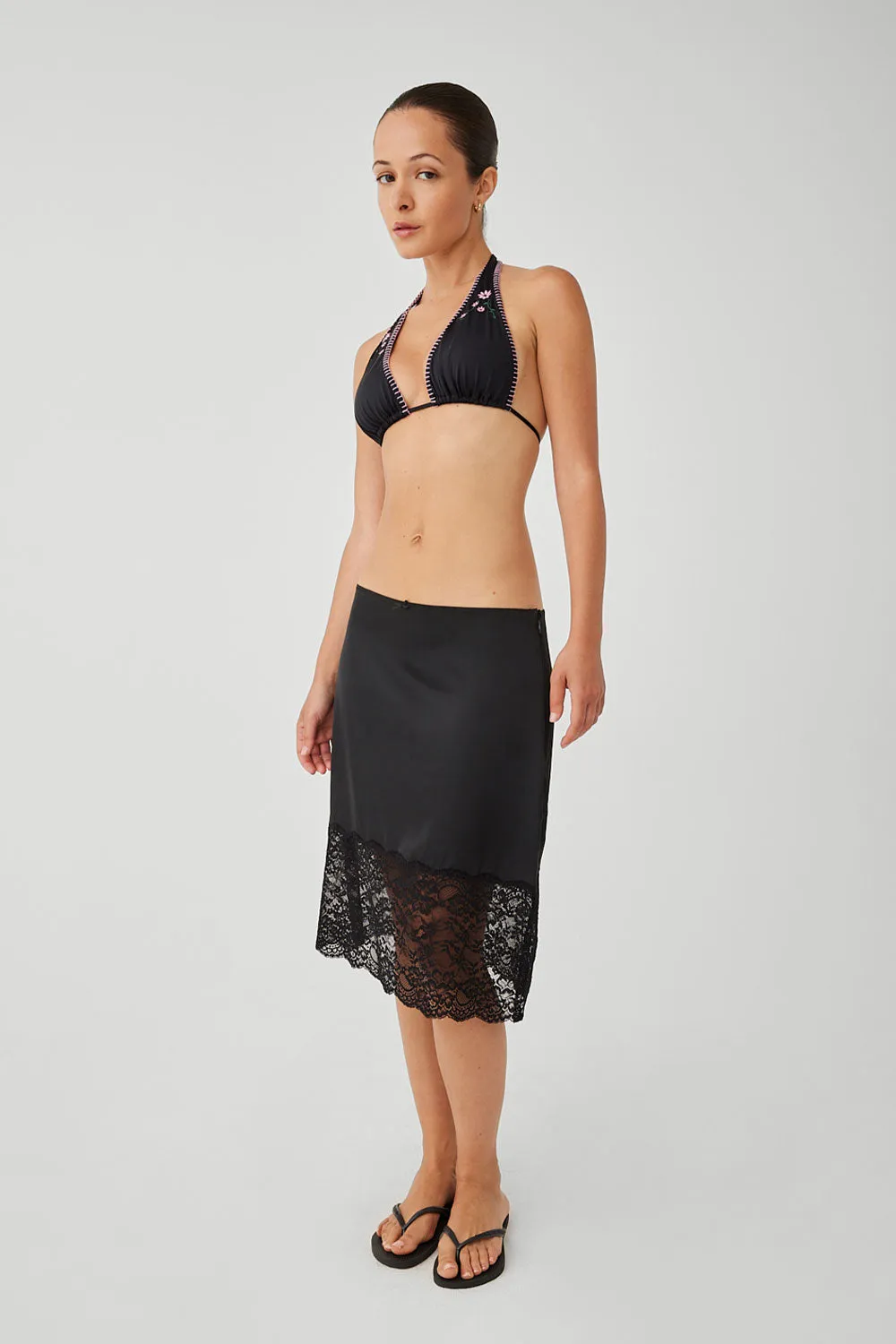 Chamomile Satin Midi Skirt - Black sold by Frankie's Bikinis