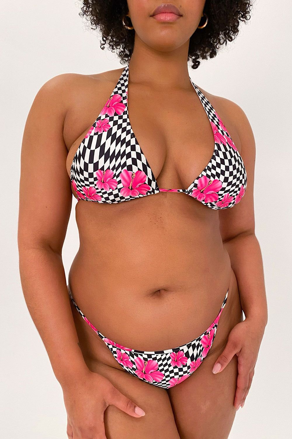 Harlow Shine Halter Bikini Top - Black Morrison Hibiscus - Extended sold by Frankie's Bikinis