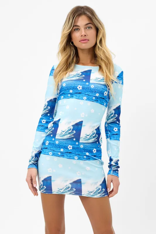 Boz Terry Long Sleeve Dress - Blue Tides sold by Frankie's Bikinis