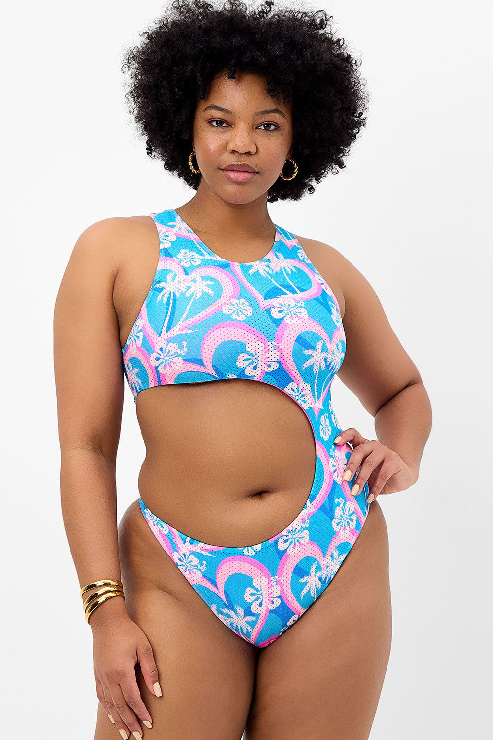 Mel Mesh High Neck One Piece Swimsuit - Tropic Love - Extended sold by Frankie's Bikinis