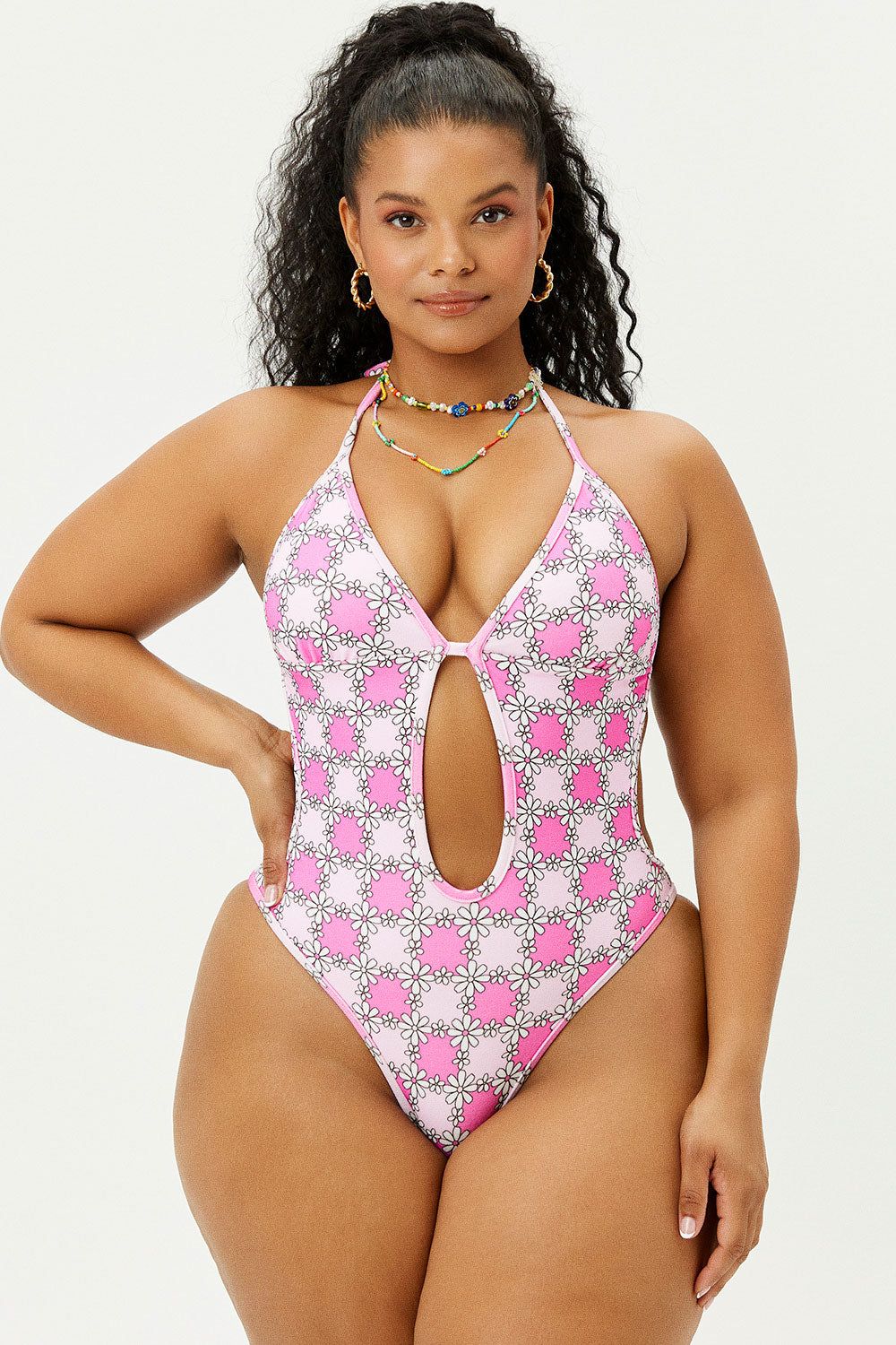 Amanda Terry One Piece Swimsuit - Pink Daisy - Extended sold by Frankie's Bikinis