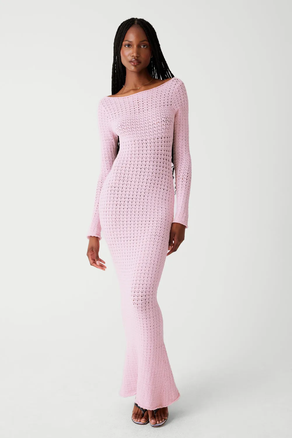 x GUIZIO Hayes Crochet Maxi Dress - Slipper Pink | Parallel