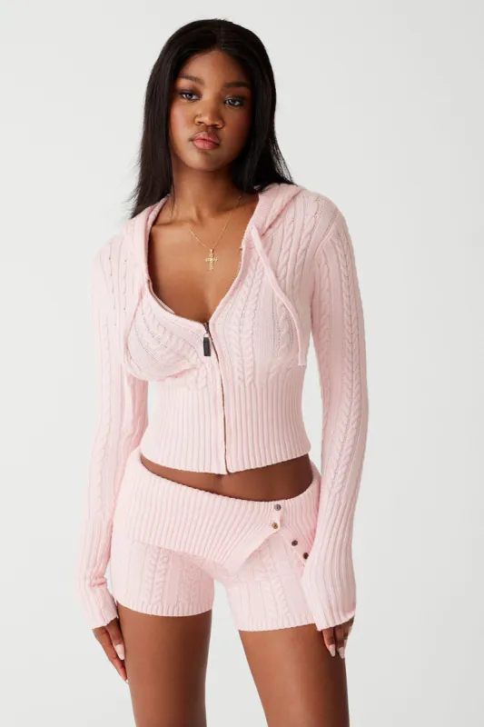 Aimee Cable Cloud Knit Hoodie - Rose Quartz sold by Frankie's Bikinis