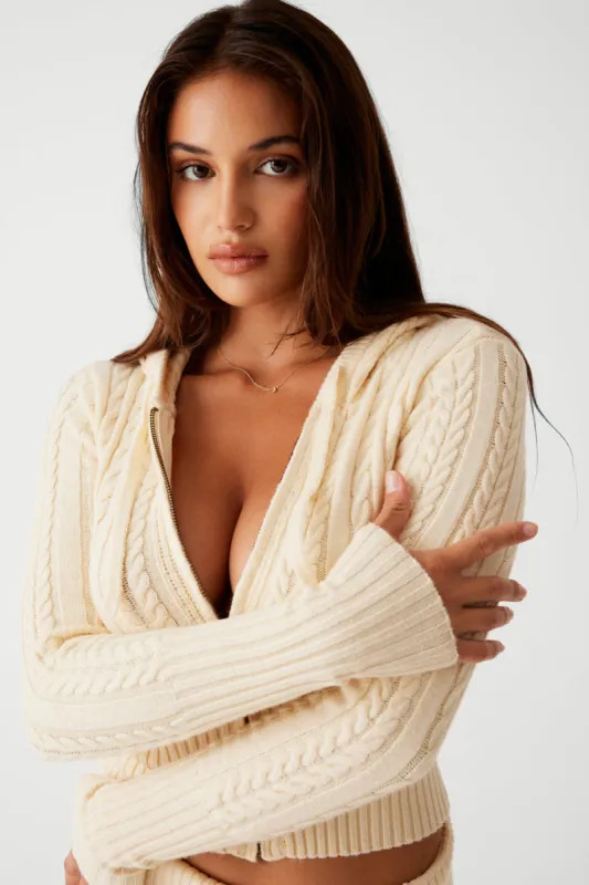 Aimee Cable Cloud Knit Hoodie - French Vanilla made by Frankie's Bikinis