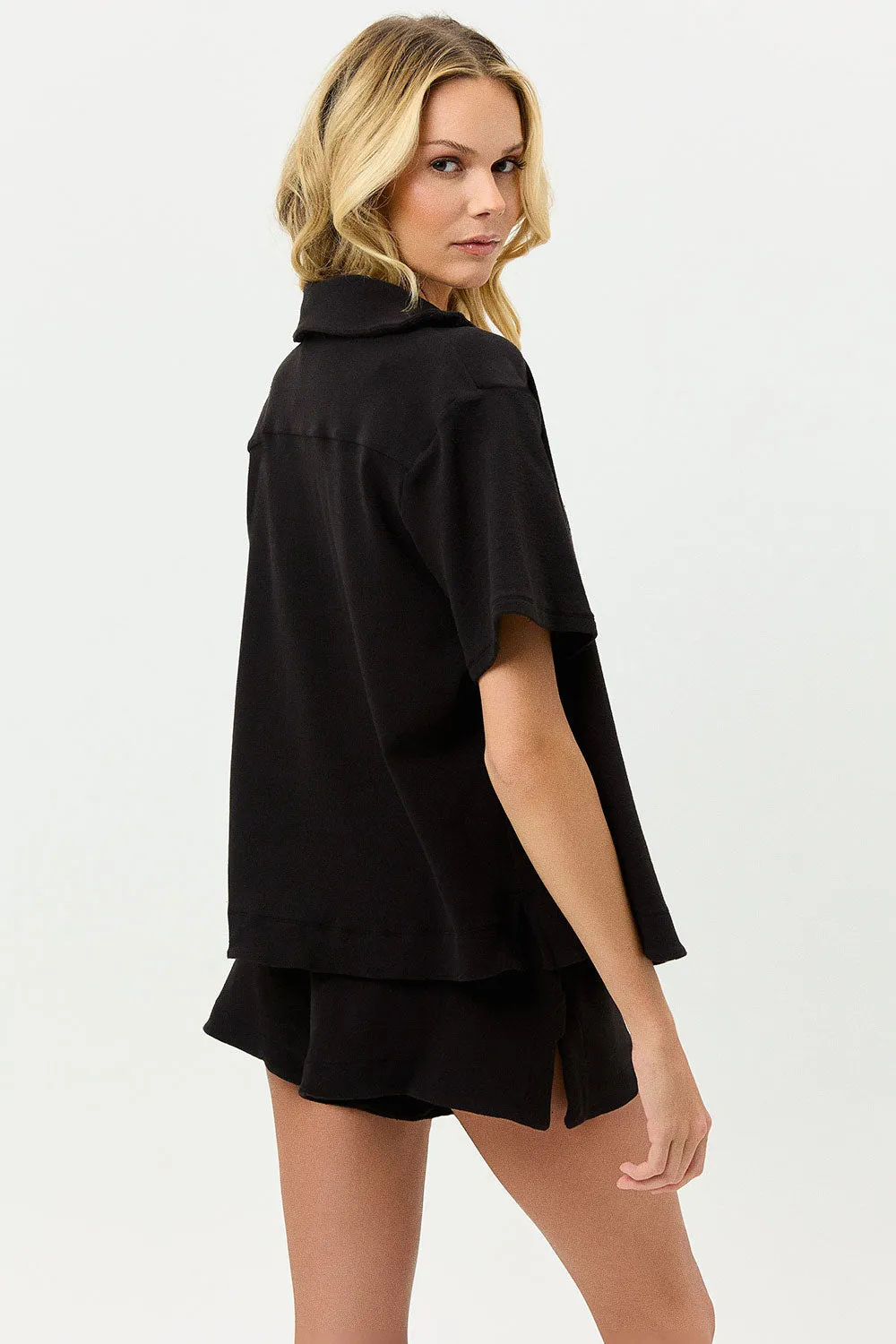 Coco Terry Button Up Shirt - Black sold by Frankie's Bikinis product image thumbnail 2