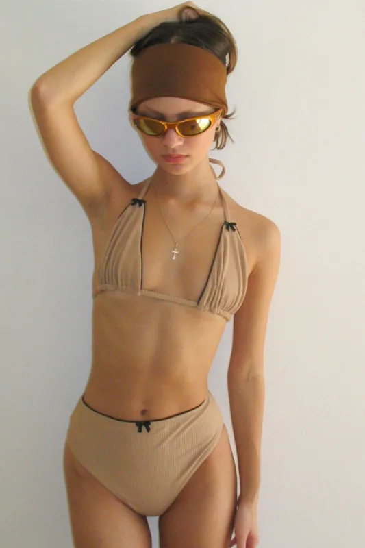 Jenna Ribbed High Waist Bikini Bottom - Suntanned sold by Frankie's Bikinis