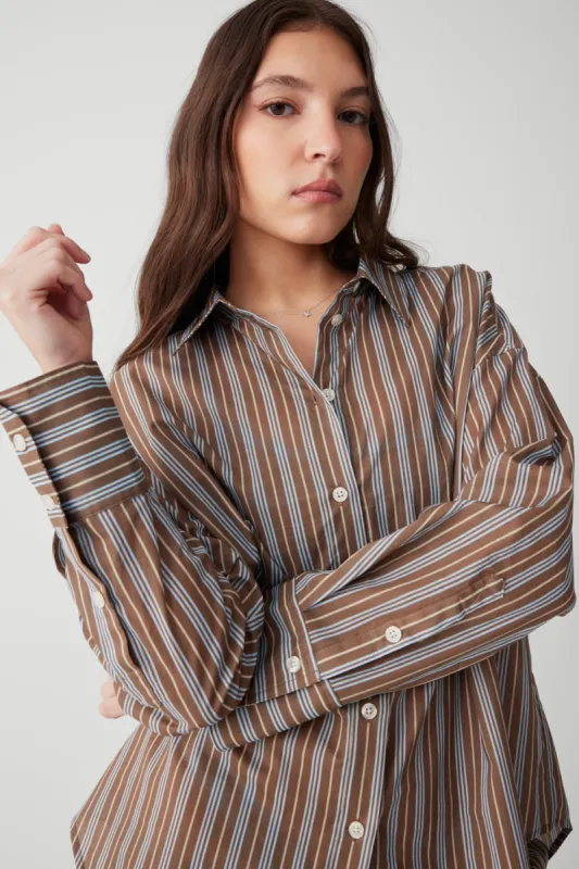 Griffin Striped Button Up Shirt - Ocean Stone sold by Frankie's Bikinis