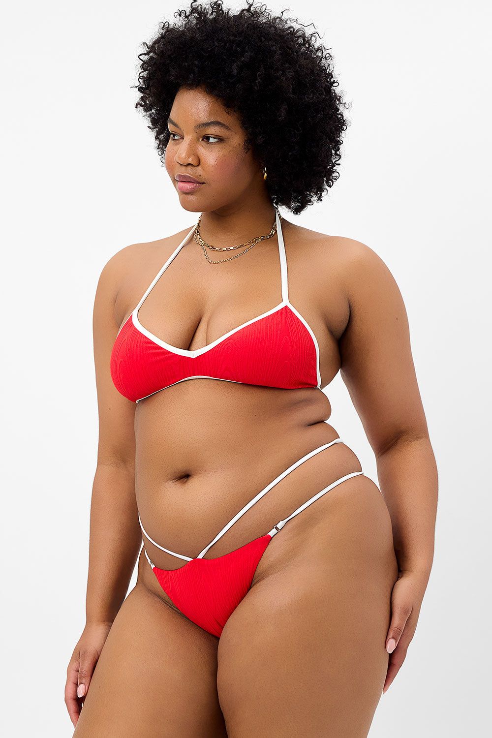 Layla Textured String Bikini Bottom - Flame - Extended sold by Frankie's Bikinis