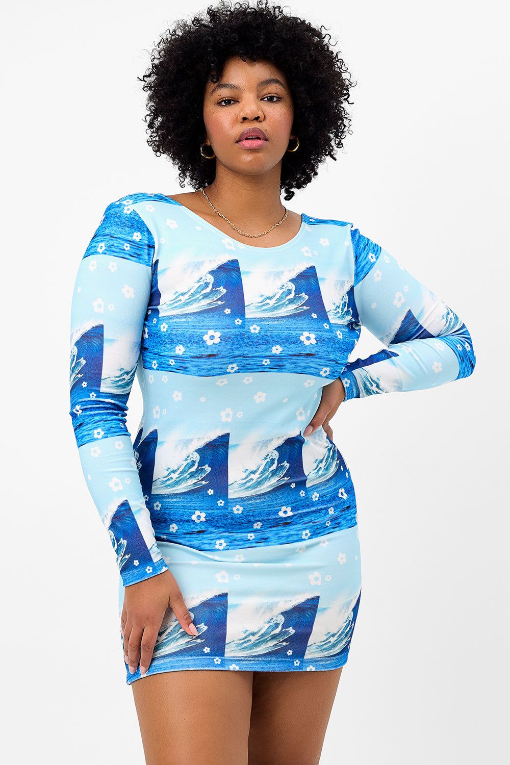 Boz Terry Long Sleeve Dress - Blue Tides - Extended sold by Frankie's Bikinis
