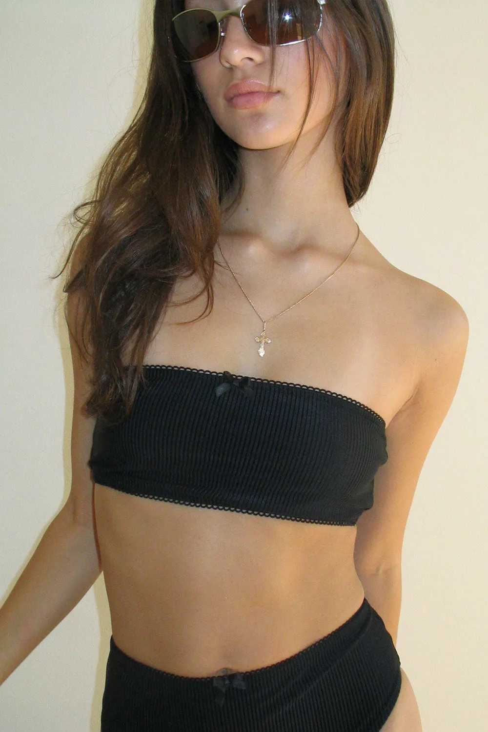 Jada Ribbed Bandeau Bikini Top - Midnight sold by Frankie's Bikinis product image thumbnail 2