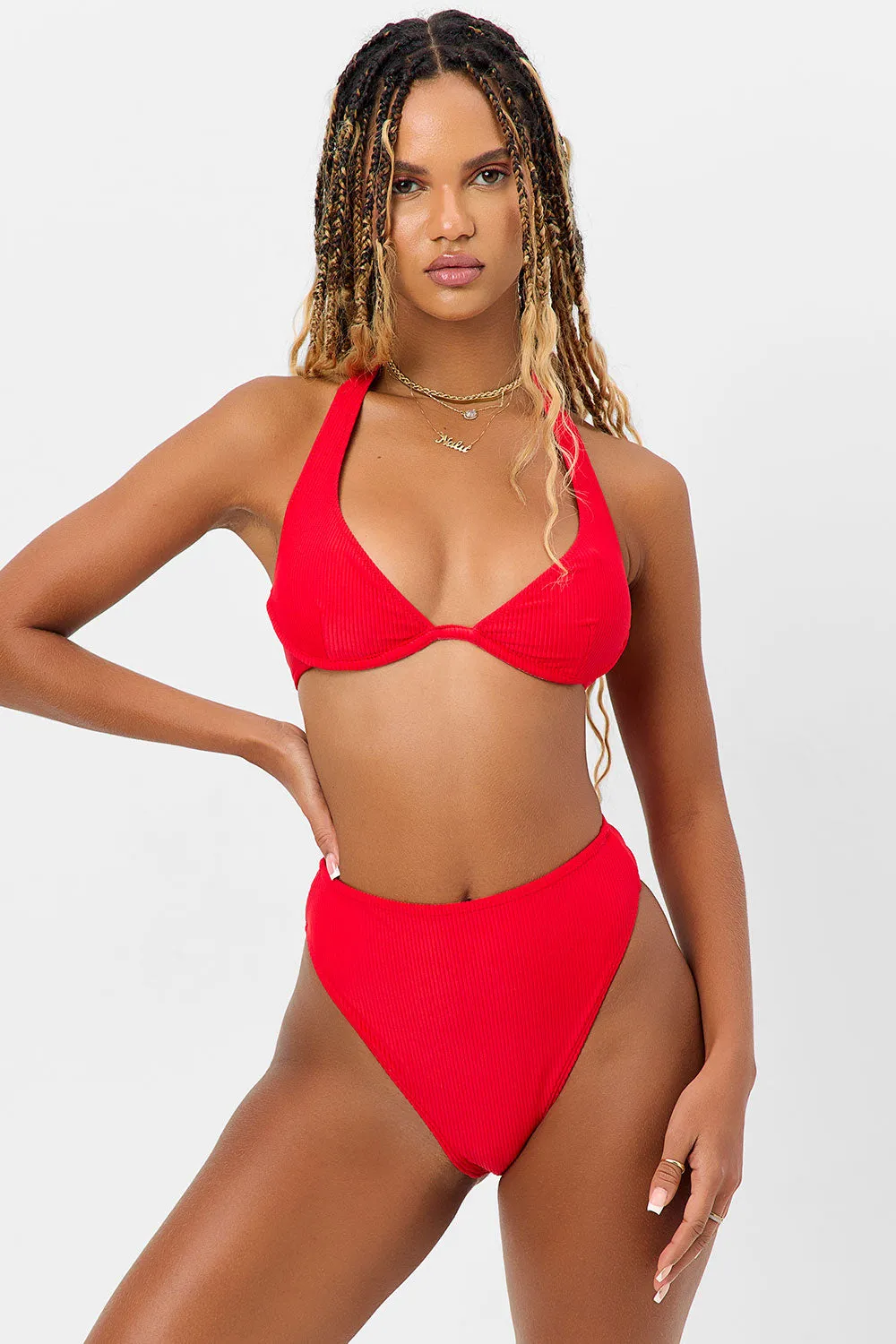 Anne Ribbed Full Coverage Bikini Bottom - Grenadine sold by Frankie's Bikinis product image thumbnail 4