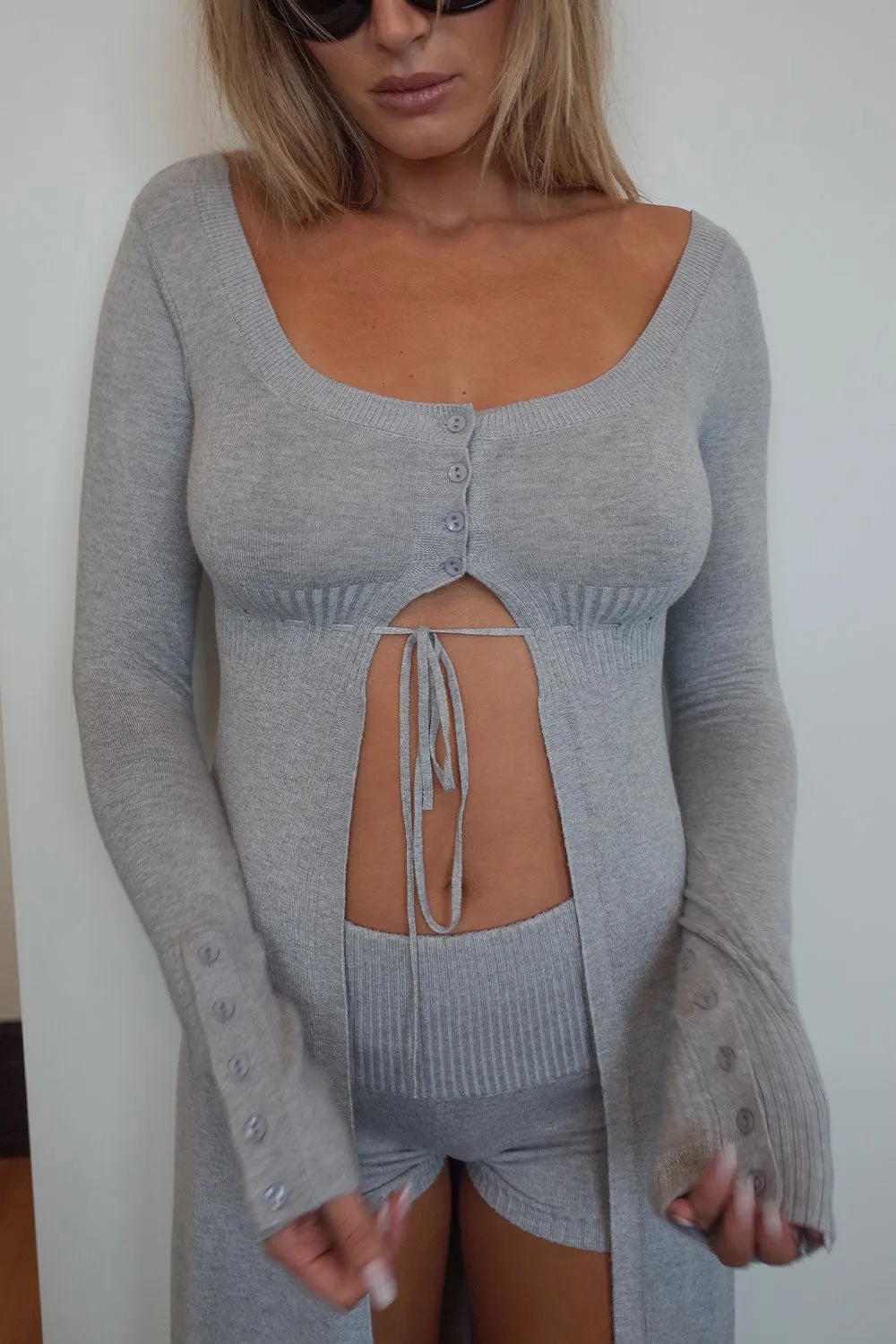 Jewel Lightweight Knit Midi Cardigan - Heather Grey sold by Frankie's Bikinis product image thumbnail 2