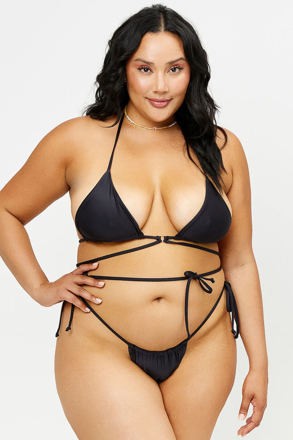Tia Satin String Bikini Bottom - Black sold by Frankie's Bikinis product image thumbnail 3