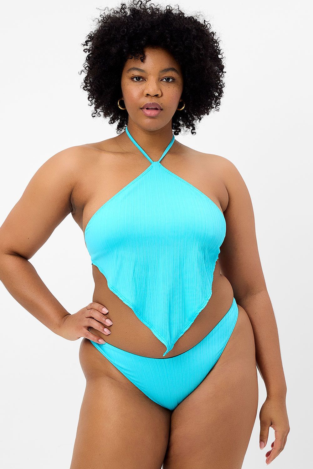 Hennie Plissé Halter Bikini Top - Aquamarine - Extended sold by Frankie's Bikinis product image thumbnail 2