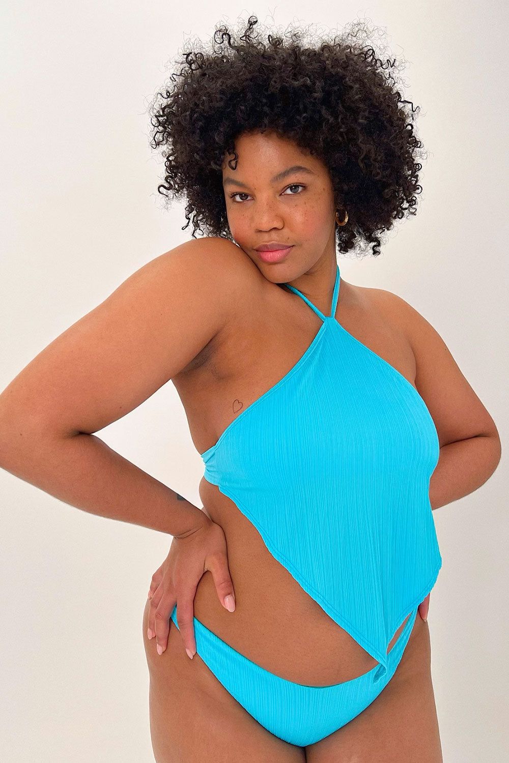 Hennie Plissé Halter Bikini Top - Aquamarine - Extended sold by Frankie's Bikinis