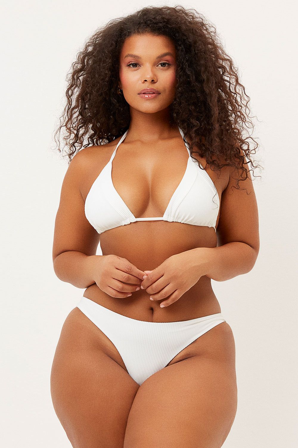 Sky Ribbed Triangle Bikini Top - White - Extended sold by Frankie's Bikinis