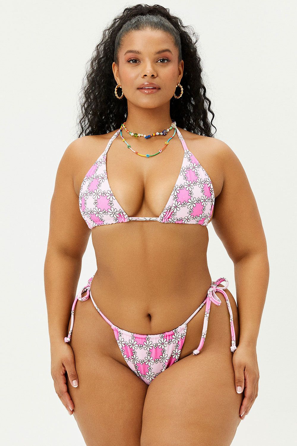 Tia Terry Triangle Bikini Top - Pink Daisy - Extended sold by Frankie's Bikinis