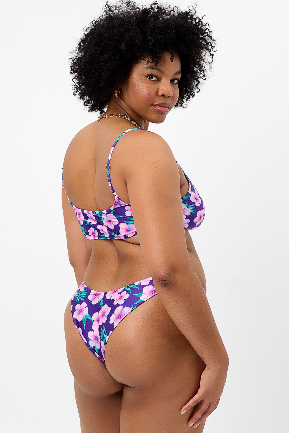 Katarina Shine Cheeky Bikini Bottom - Purple Hibiscus - Extended sold by Frankie's Bikinis