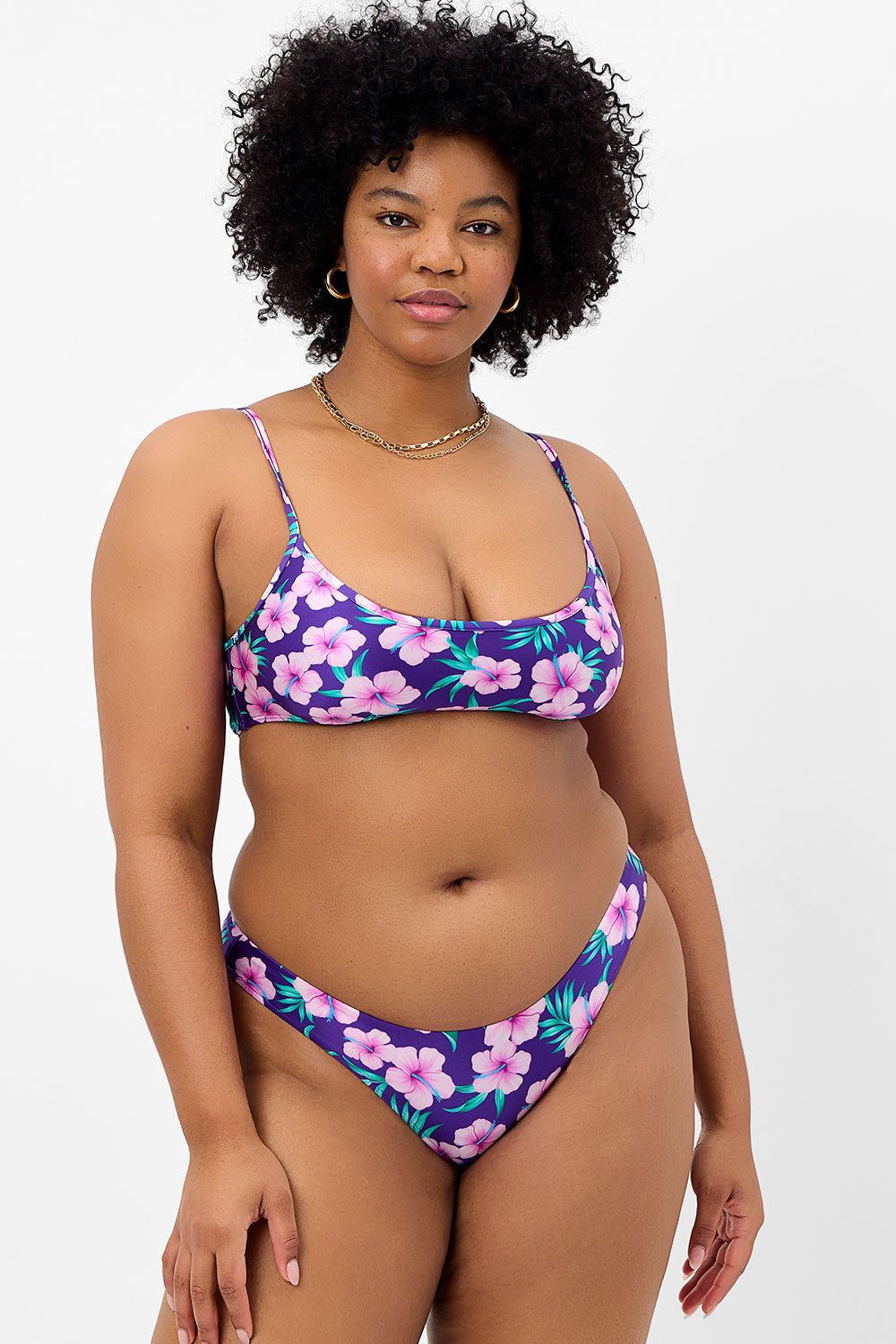 Katarina Shine Cheeky Bikini Bottom - Purple Hibiscus - Extended sold by Frankie's Bikinis product image thumbnail 2