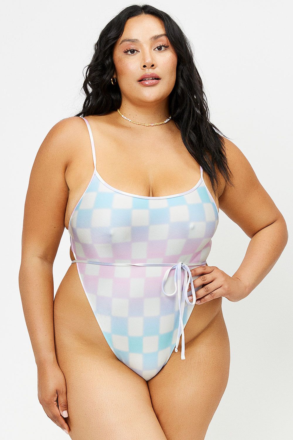 Croft Satin Cheeky One Piece Swimsuit - Pastel Checker - Extended sold by Frankie's Bikinis product image thumbnail 3
