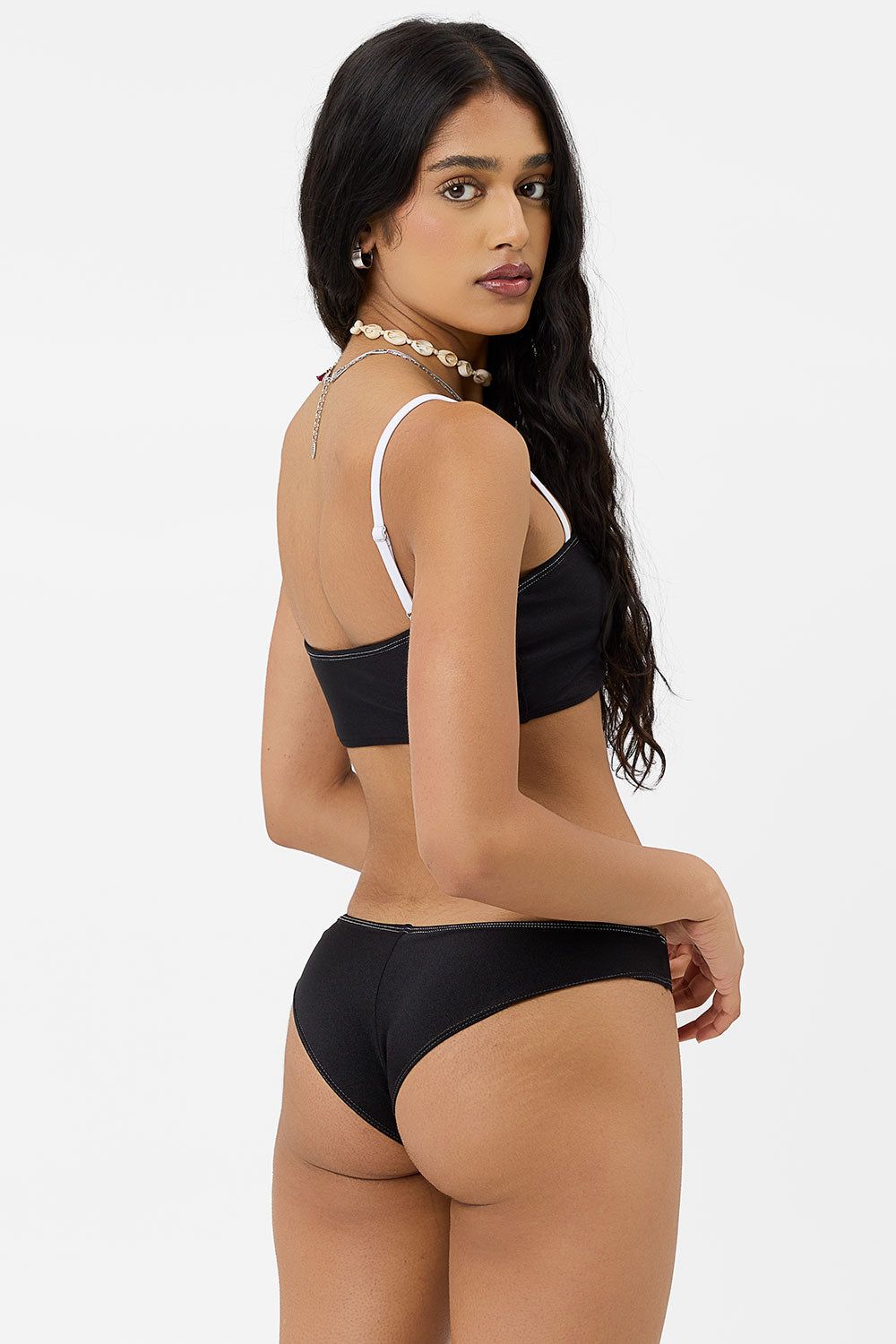 x GIGI HADID Dawson Shine Cheeky Bikini Bottom - Black White sold by Frankie's Bikinis