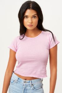 Baby Tee High Neck Crop Top - Love Pink sold by Frankie's Bikinis
