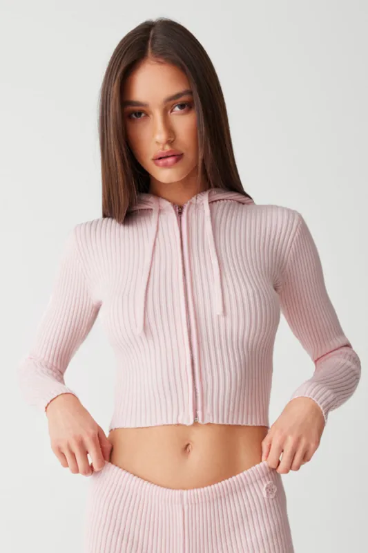 Aimee Ribbed Cloud Knit Hoodie - Rose Quartz sold by Frankie's Bikinis