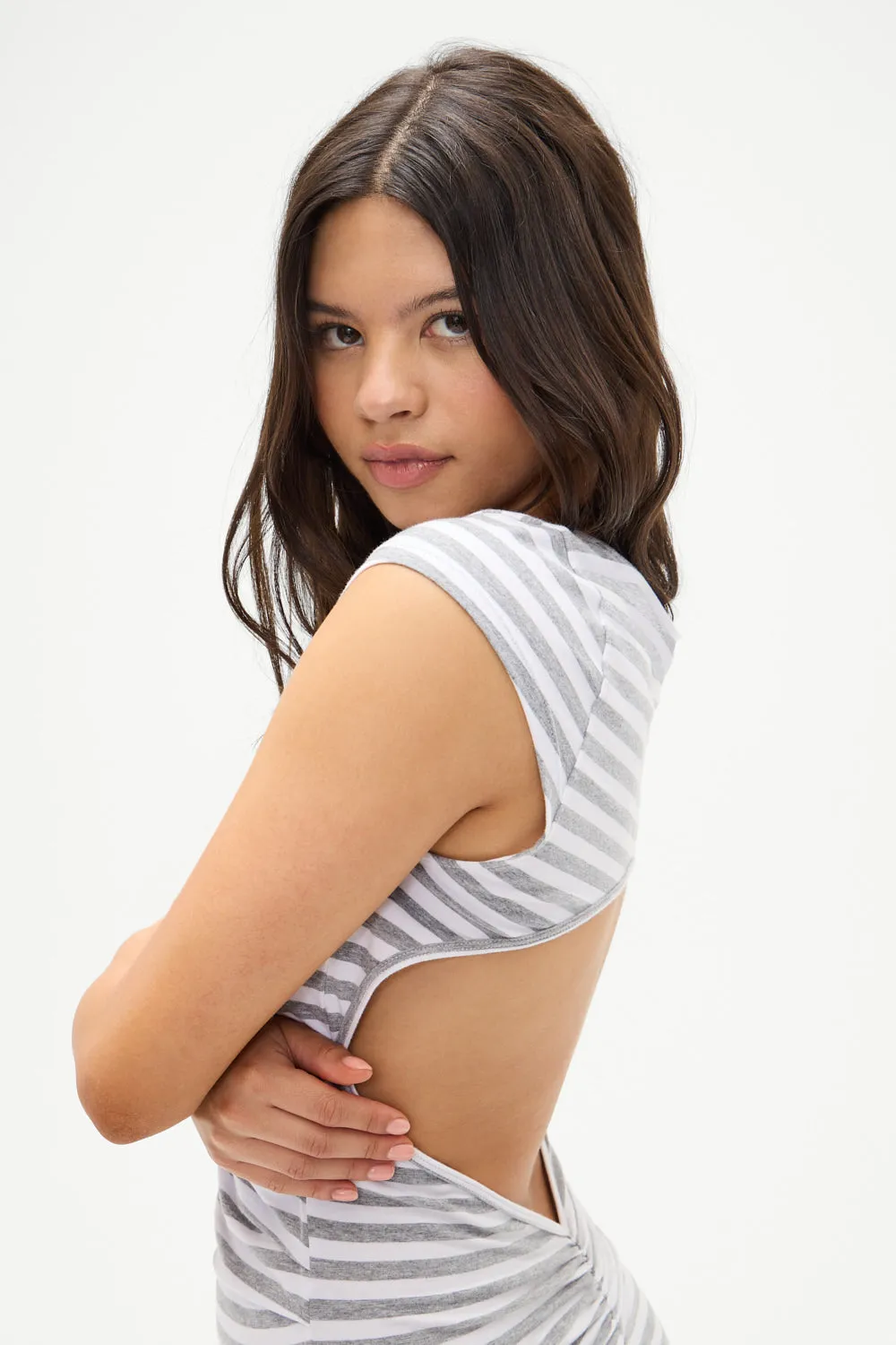 Boulevard Cotton Cutout Mini Dress - Hazy Stripe sold by Frankie's Bikinis product image thumbnail 4