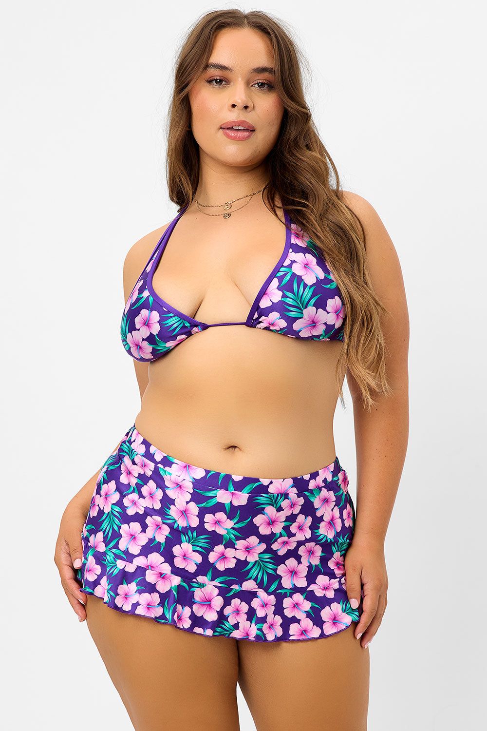 Harlow Shine Halter Bikini Top - Purple Hibiscus - Extended sold by Frankie's Bikinis