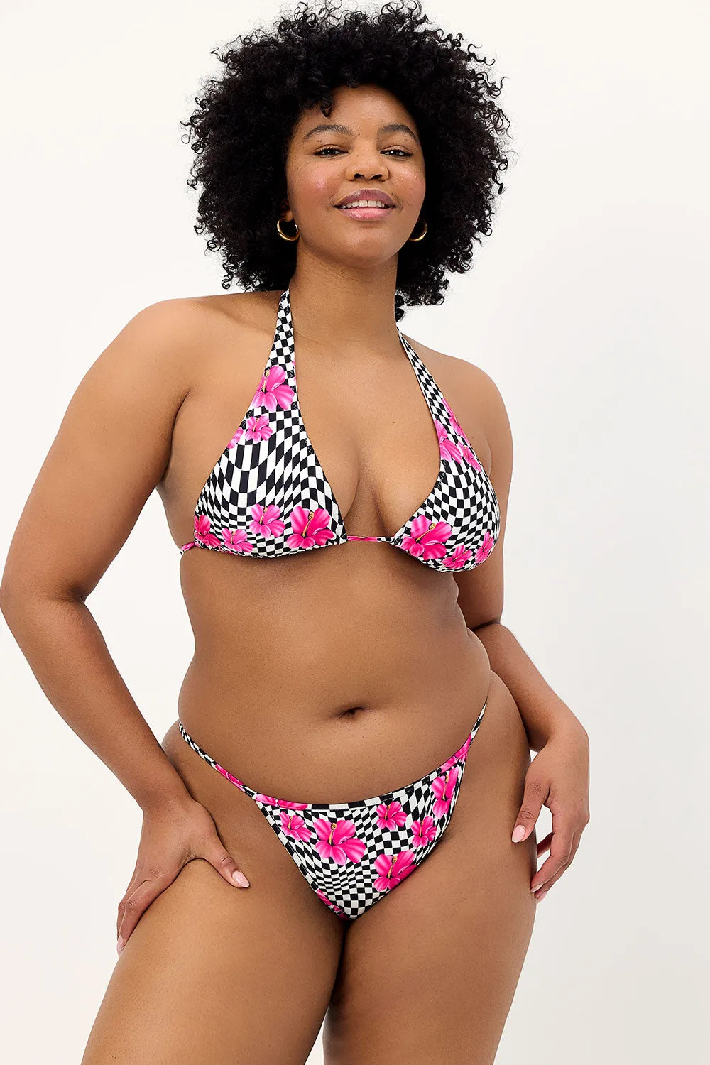 Harmony Shine Thong Bikini Bottom - Black Morrison Hibiscus sold by Frankie's Bikinis product image thumbnail 3