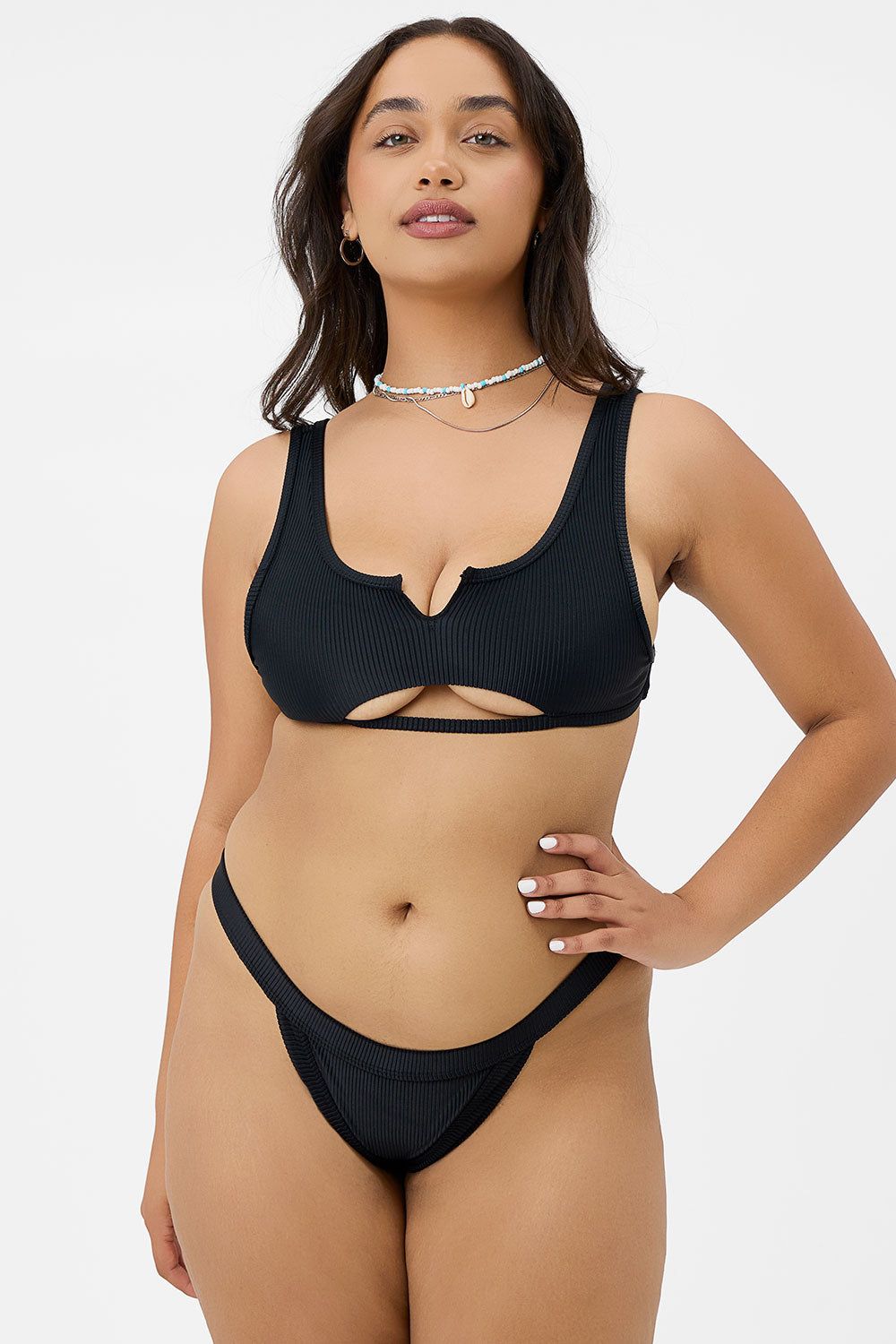 Cole Ribbed Scoop Bikini Top - Black - Extended sold by Frankie's Bikinis
