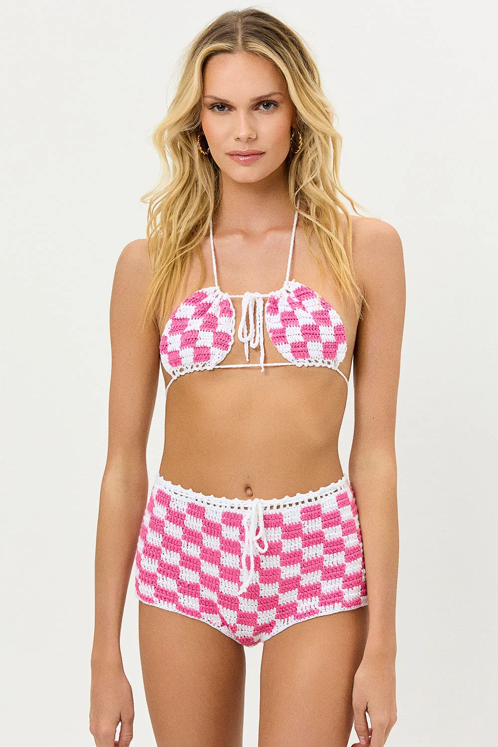 Nikki Crochet Hipster Bikini Bottom - Pink Checker sold by Frankie's Bikinis product image thumbnail 3