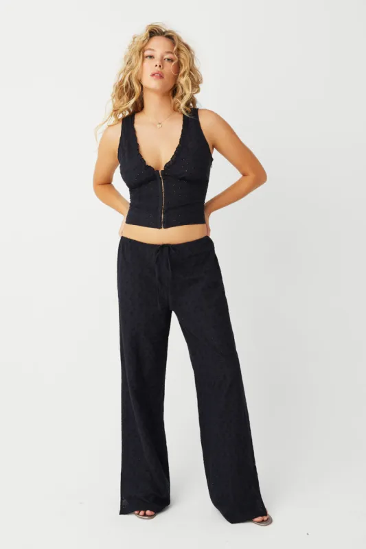 Daisy Eyelet Low Rise Pant - Black sold by Frankie's Bikinis