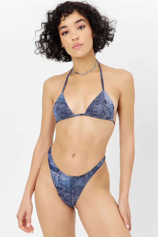 Phillipa Micro Triangle Bikini Top - Blue Jean sold by Frankie's Bikinis