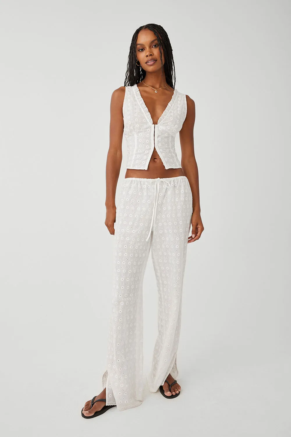 Daisy Eyelet Low Rise Pant - White sold by Frankie's Bikinis
