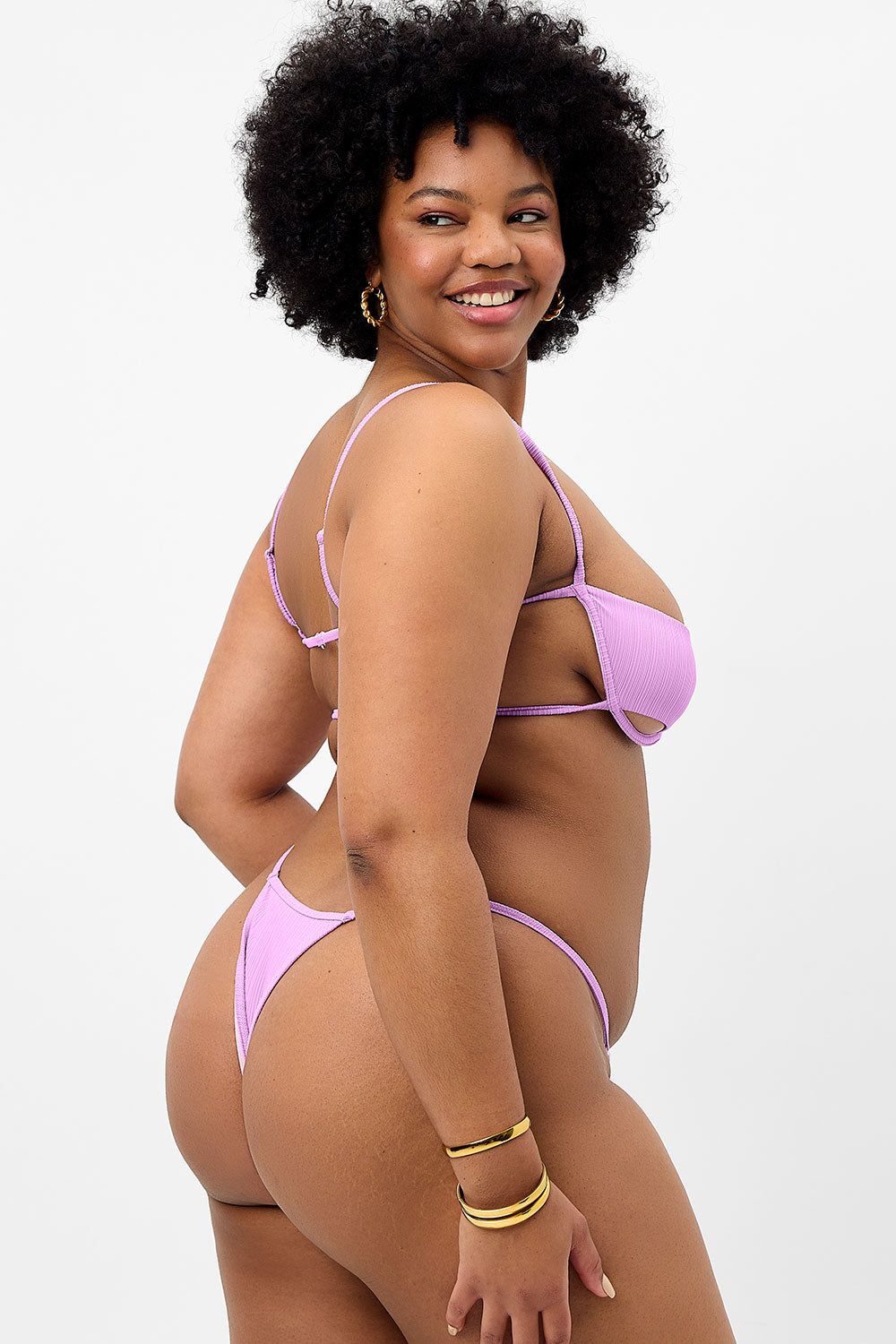 Harmony Plissé Thong Bikini Bottom - Wisteria - Extended sold by Frankie's Bikinis
