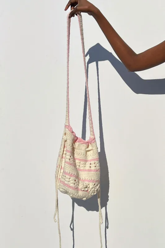 Eloise Crochet Drawstring Bag - White sold by Frankie's Bikinis