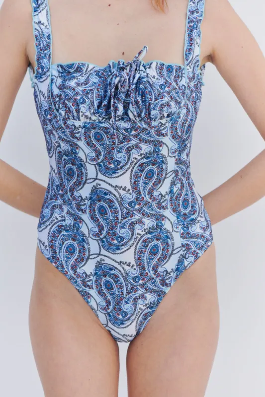 Fawn Shine Ruffle One Piece Swimsuit - Paradiso Paisley sold by Frankie's Bikinis