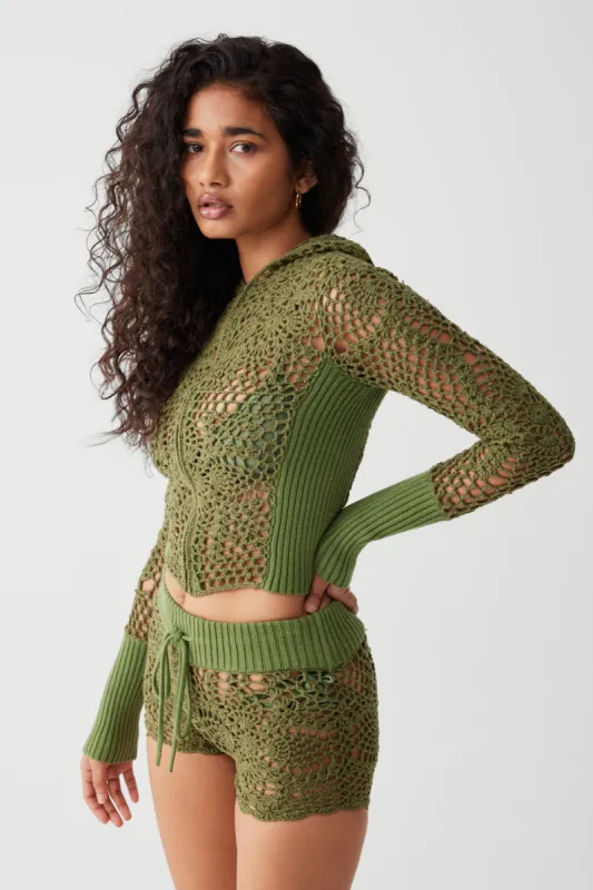 Lyla Crochet Zip Up Hoodie - Sea Moss sold by Frankie's Bikinis