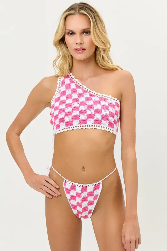 Ingrid Crochet Bikini Top - Pink Checker sold by Frankie's Bikinis