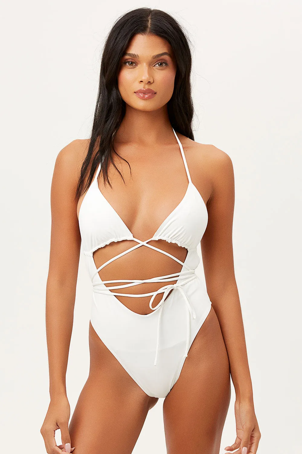 Gemma Wrap One Piece Swimsuit - White sold by Frankie's Bikinis