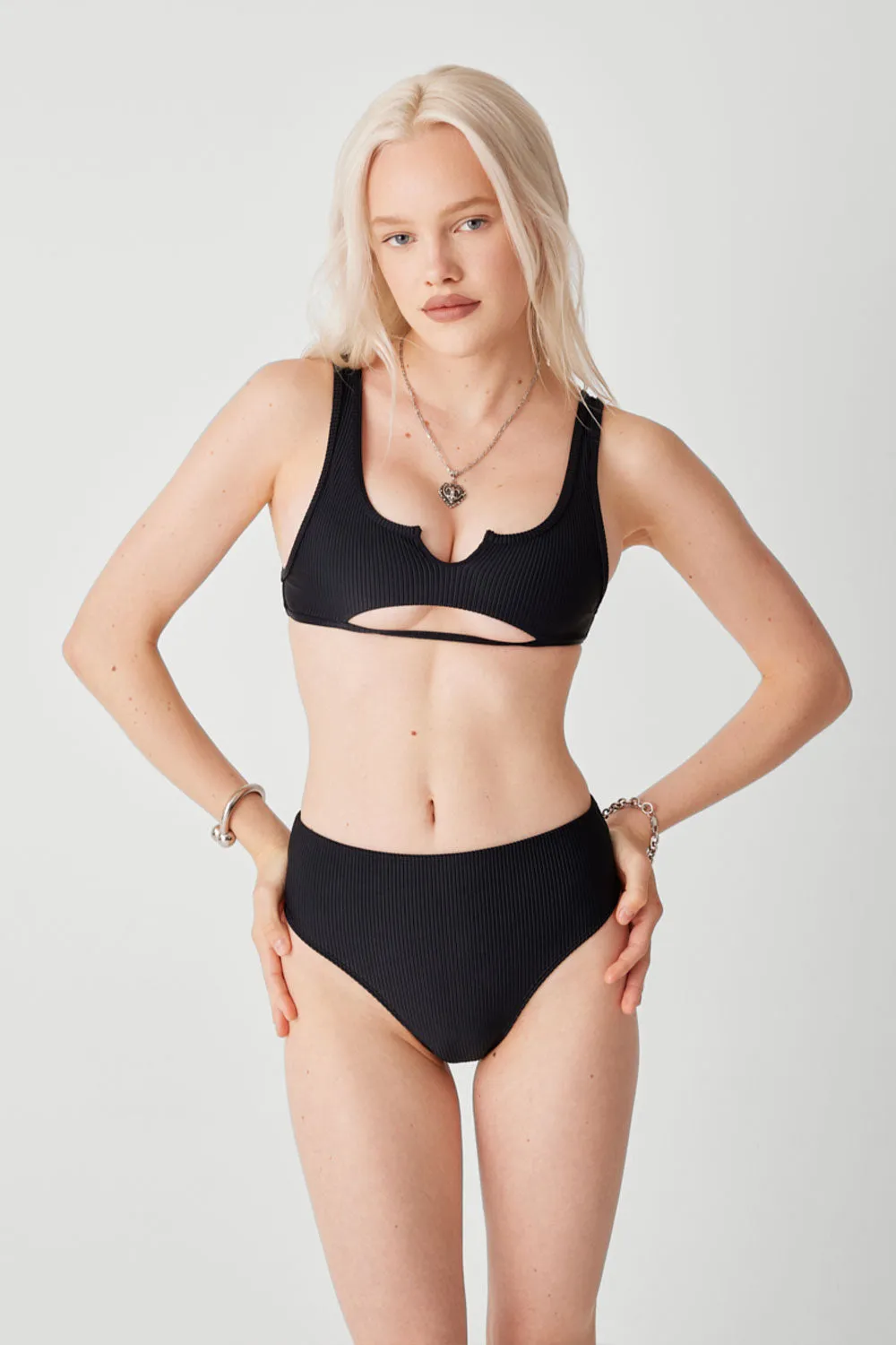 Jenna Ribbed High Waist Bikini Bottom - Black sold by Frankie's Bikinis product image thumbnail 2