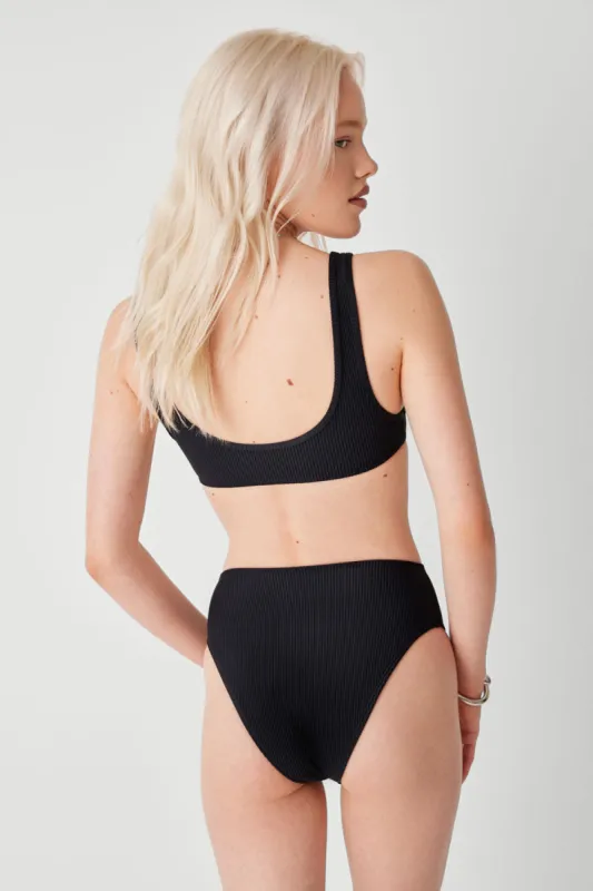 Jenna Ribbed High Waist Bikini Bottom - Black sold by Frankie's Bikinis