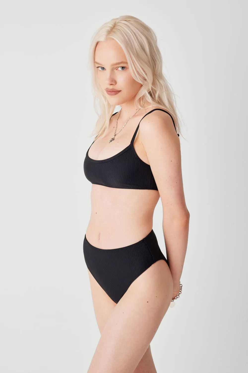 Jenna Ribbed High Waist Bikini Bottom - Black sold by Frankie's Bikinis product image thumbnail 4
