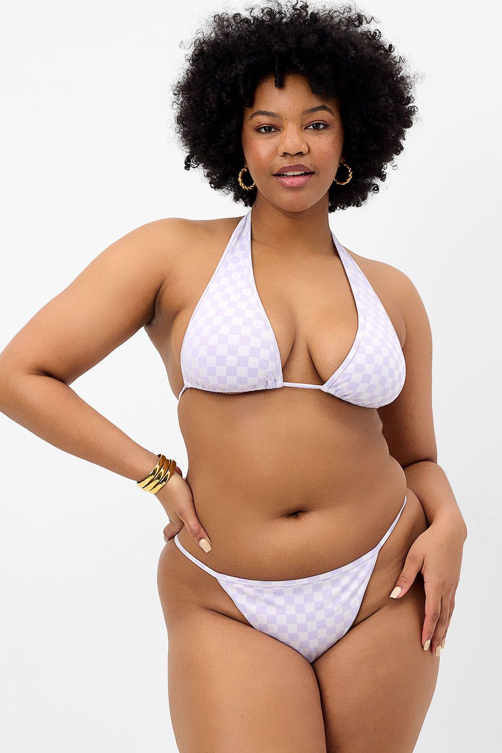 Harlow Checkered Halter Bikini Top - Purple Check - Extended sold by Frankie's Bikinis