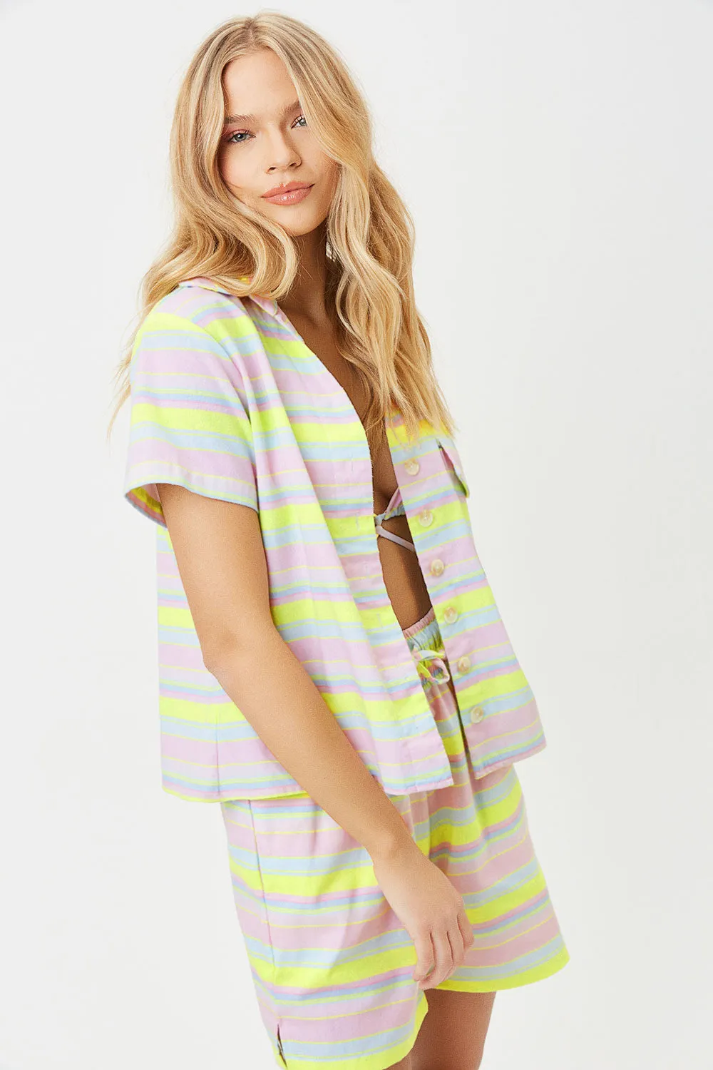 Lou Striped Button Up Shirt - Summer Stripe sold by Frankie's Bikinis product image thumbnail 2