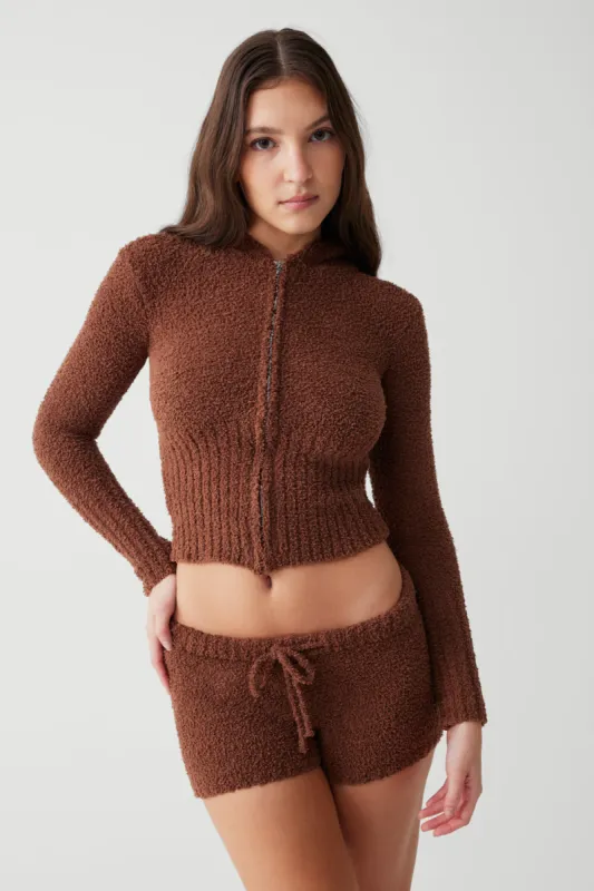 Harlowe Fuzzy Zip Up Hoodie - Chocolate Lily sold by Frankie's Bikinis