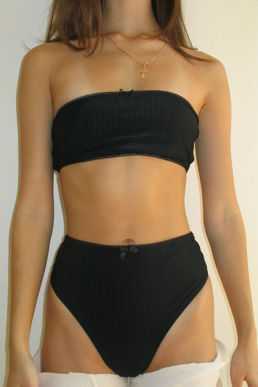 Jenna Ribbed High Waist Bikini Bottom - Midnight sold by Frankie's Bikinis product image thumbnail 3